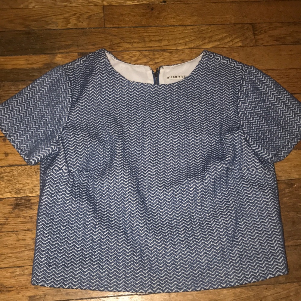 Alice and Olivia Sarina Woven Linen Cropped Tee